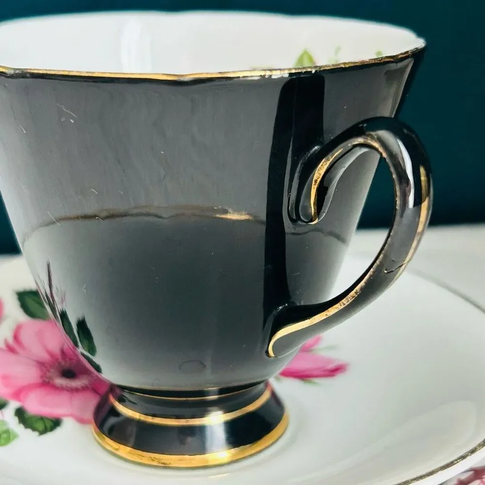 Vintage Old Royal England Pink Rose Porcelain Tea Cup Saucer Cake Plate Set